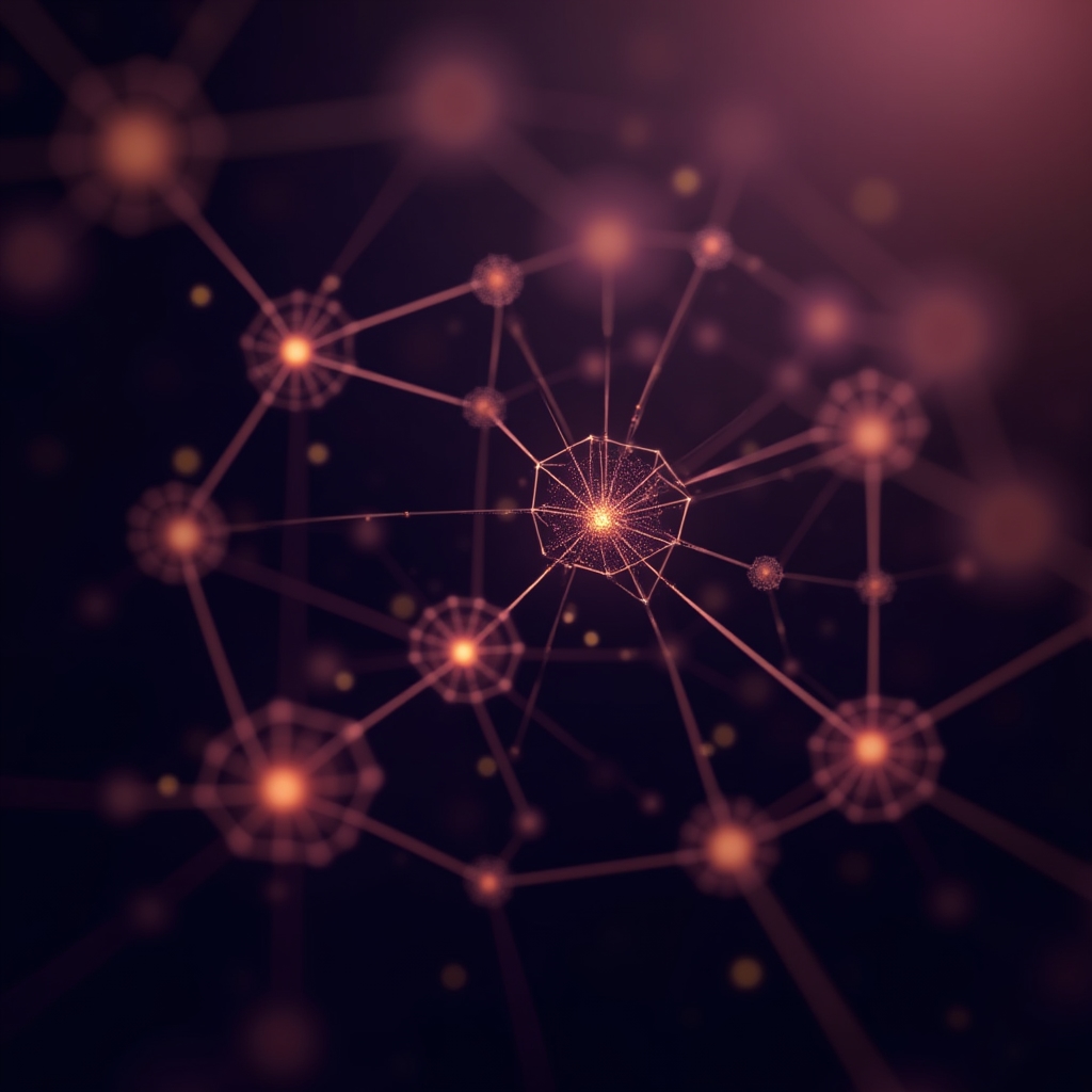 Abstract visualization of compliance framework with interconnected regulatory nodes on dark background